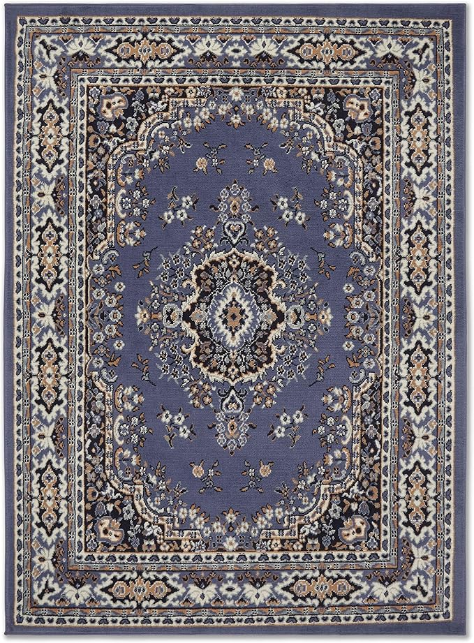 Home Dynamix Premium Sakarya Traditional Medallion Border Area Rug, Country Blue, 3'7"x5'2" Rectangle
