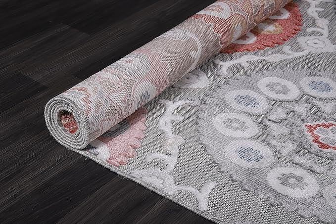 CAMILSON Indoor Outdoor Rug 6x9 Bohemian Medallion Floral Area Rugs for Indoor and Outdoor Patios Easy-Cleaning Non-Shedding Living Room Garden and Kitchen Washable Outside Carpet (6 x 9 / Multicolor)