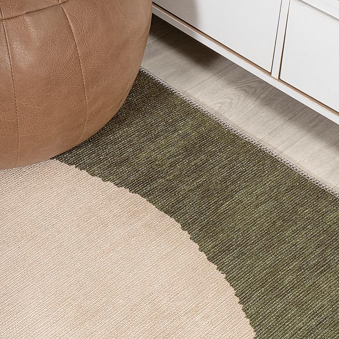 JONATHAN Y Machine Washable Green/Cream Indoor Area Rug 5X8 ft, Cirkel Minimalist Geometric Dot for Living Room, Bedroom, Kitchen, Office, Easy-Cleaning, Pet-Friendly, Non-Shedding WSH113B-5