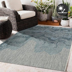 FH Home Outdoor Rug - Waterproof Easy to Clean Stain Resistant - Patio Indoor Outdoor Porch Deck Balcony Entryway - Modern Abstract - Freeport - Blue - 5ft 2in x 7ft 6in