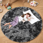Andency Tie-Dyed Dark Grey Round Area Rug for Living Room, 5x5 ft Shag Rug for Bedroom, Fluffy Circle Carpet for Home Decor, Room, Fuzzy Plush Circular Rug for Dorm Playroom