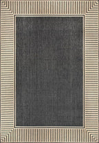 Nuloom Asha Dark Grey/Ivory, 6'7" x 9', Casual, Striped Border, Soft and Cozy, High Traffic, Stain Resistant, Easy Clean, Durable Area Rug for Indoor/Outdoor Patio, Deck, Porch, Garden, Courtyard