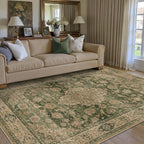 HUGEAR 3x5 Entryway Area Rug Retro Green Small Rug Machine Washable Door Mat Vintage Floral Low Pile Carpet Distressed Throw Rug Entrance Kitchen Bedroom Bathroom Office Non Slip Soft Lightweight