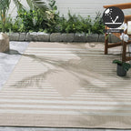 FH Home Flat Woven Outdoor Rug - Waterproof, Easy to Clean, Stain Resistant - Premium Polypropylene Yarn - Modern Geometric Kilim - Patio, Deck, Porch, Balcony - Mesa - Beige - 2ft 7in x 4ft 11in