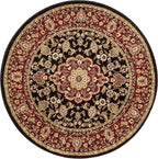Well Woven Barclay Collection Medallion Kashan Black 5 ft Round Rug - for Living Room, Bedroom, and Dining Room
