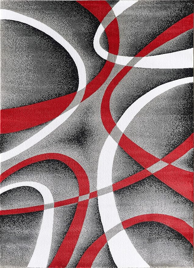 GLORY RUGS Modern Red Area Rug 4x6 Grey Swirls Carpet Bedroom Living Room Contemporary Dining Accent Sevilla Collection 4816A (Red)
