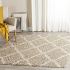 SAFAVIEH Area Rug 8x10 - Dallas Shag Collection - Large - Beige & Ivory, Trellis Pattern, Non-Shedding & Easy Cleaning, Plush Thick Pile, Ideal for Living Room, Bedroom, Dining Space (SGD257D)