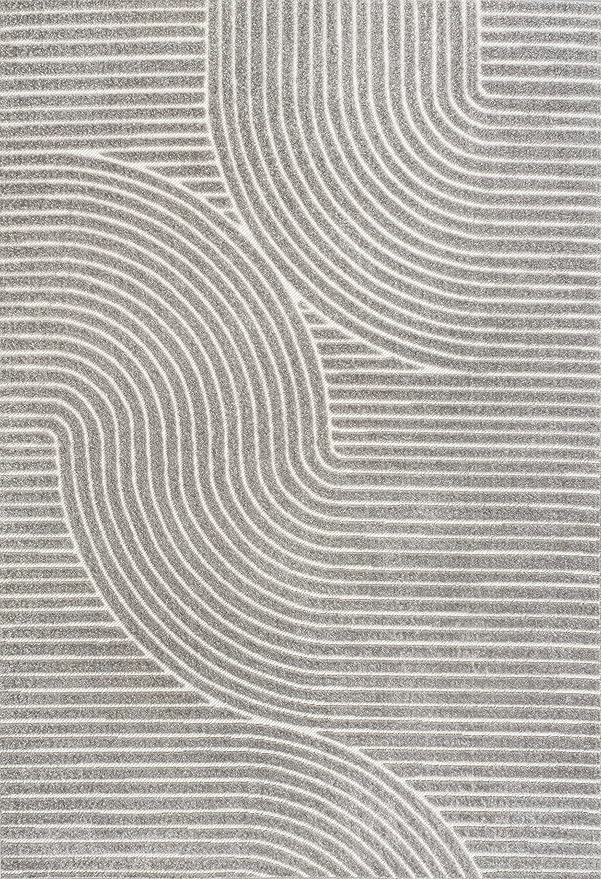 JONATHAN Y Hallie High-Low Curve Gray/Ivory Indoor/Outdoor Area Rug, 9x12, Minimalist, Pet Friendly, Non-Shedding, Stain Resistant, Hose-Washable for Backyard, Patio, Porch (SCN100A-9)