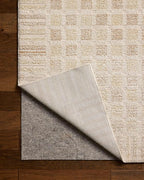 Loloi Chris Loves Julia Calvin Collection CLV-03 Bone/Natural 7'-10" x 7'-10" Round Area Rug Checkered Neutral Soft Living Room Bedroom Carpet