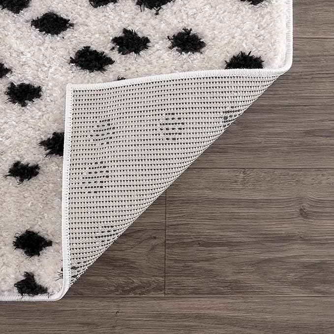 Hauteloom Tilos Dalmatian Small Shag Area Rug Door Mat - Shaggy Carpet - Dot Pattern - High Plush Pile - Black, White - 2' x 3'