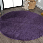 Eyely UES100N-5R Supersoft Haze Solid Low-Pile Indoor Area Rug Casual;Contemporary;Solid;Traditional, Bedroom, Kitchen, Living Room, Easy-Cleaning, Non-Shedding, 5' Round, Purple