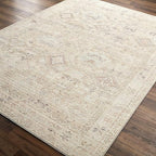 Hauteloom Nakia Bohemian Vintage Medallion Area Rug - Damask Floral Fade Look Carpet for Living Room, Bedroom - Farmhouse - Ivory, Cream, Medium Brown - 9'11" x 14'