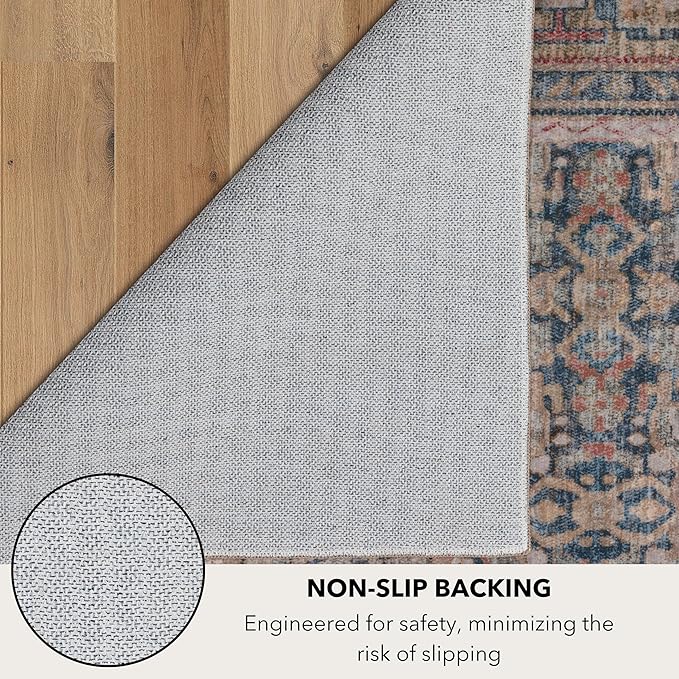 Kuden 5x7 Area Rug, Machine Washable Area Rug with Non-Slip Backing, Vintage Style, Soft, Easy Clean, Low Pile Rug for Living Room, Bedroom, Dining Room