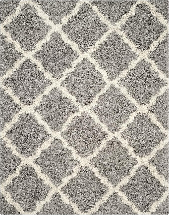 SAFAVIEH Dallas Shag Collection Area Rug - 10' x 14', Grey & Ivory, Trellis Design, Non-Shedding & Easy Care, 1.5-inch Thick Ideal for High Traffic Areas in Living Room, Bedroom (SGD257G)