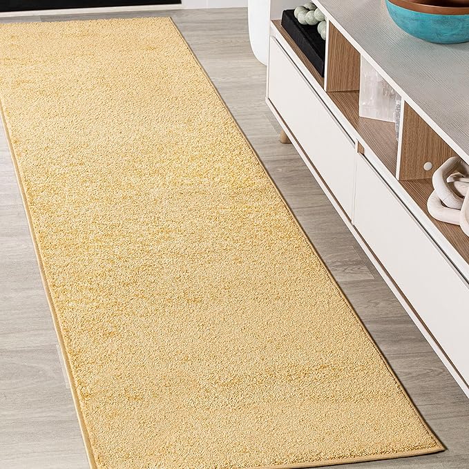 Eyely UES100B-212 Supersoft Haze Solid Low-Pile Indoor Runner Rug, Coastal, Bohemian, Minimalist, Classic, Casual for Bedroom,Kitchen,Living Room,Non Shedding,Easy-Washing, Yellow, 2 X 12