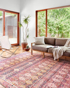 Loloi Layla Collection LAY-15 Magenta/Multi 2'-6" x 9'-6" .13" Thick Runner Rug, Soft, Durable, Vintage Inspired, Distressed, Low Pile, Non-Shedding, Easy Clean, Printed, Living Room Rug
