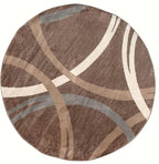 Rugshop Modern Wavy Circles Design Round Rug, Carpet with Jute Backing for Living Room, Dining Room, or Bedroom, Brown, 8' Round
