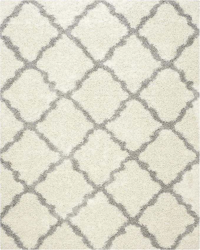SAFAVIEH Dallas Shag Collection Area Rug - 6' x 9', Ivory & Grey, Trellis Design, Non-Shedding & Easy Care, 1.5-inch Thick Ideal for High Traffic Areas in Living Room, Bedroom (SGD257F)