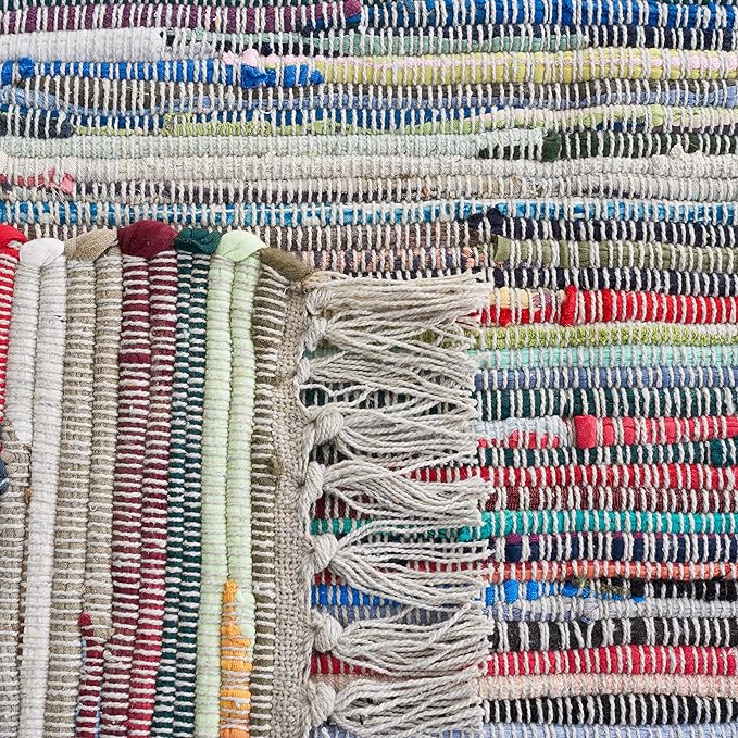 SAFAVIEH Rag Rug, Collection X-Large Area Rug - 11' x 15', Grey & Multi, Handmade Boho Stripe Cotton, Ideal for High Traffic Areas in Living Room, Bedroom (RAR121M)