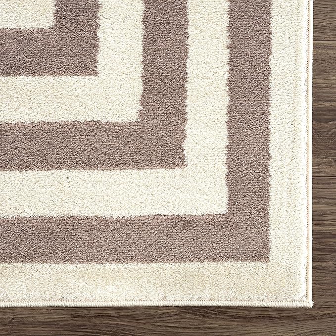 Abani Contemporary Beige & Ivory 7'9" x 10'2" Area Rug, Contrasting Geometric Modern Stripe Symmetrical Living Room Carpet Rugs