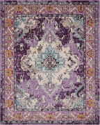 SAFAVIEH Monaco Collection Area Rug - 8' x 11', Violet & Light Blue, Boho Chic Medallion Distressed Design, Non-Shedding & Easy Care, Ideal for High Traffic Areas in Living Room, Bedroom (MNC243L)