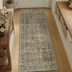 Light Brown 2x7 Vintage Area Rug Hallway Indoor Kitchen Washable Living Room Carpet Tribal Distressed Rug Retro Accent Throw Rug for Office Dining Room Bathroom
