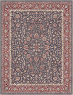 Well Woven Asha Rome Navy Blue Red 9'10" x 13' Area Rug - Oriental Floral Pattern, Easy Clean, Floor-Friendly Backing - for Living Room, Bedroom, and Dining Room