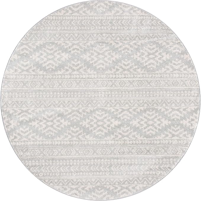 SAFAVIEH Tulum Collection Area Rug - 5' Round, Light Grey & Ivory, Moroccan Boho Tribal Design, Non-Shedding & Easy to Clean, Ideal for Living Room, Bedroom, Dining Space (TUL272F)