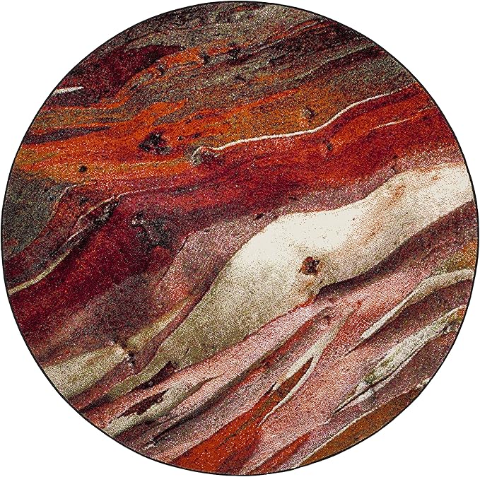 SAFAVIEH Glacier Collection 11' Round Red / Multi GLA126A Modern Abstract Non-Shedding Dining Room Entryway Foyer Living Room Bedroom Area Rug