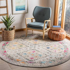 SAFAVIEH Madison Collection Area Rug - 9' Round, Grey & Yellow, Boho Diamond Distressed Design, Non-Shedding & Easy Care, Ideal for High Traffic Areas in Living Room, Bedroom (MAD418F)