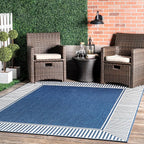 Nuloom Asha Navy/Ivory, 3'6" x 5', Casual, Striped Border, Soft and Cozy, High Traffic, Stain Resistant, Easy Clean, Durable Area Rug for Indoor/Outdoor Patio, Deck, Porch, Garden, Courtyard