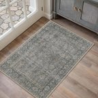 Grey Brown Entryway Rug 2x3 Vintage Area Carpet Indoor Kitchen Washable Door Mat Living Room Entrance Small Low Pile Traditional Distressed Retro Accent Throw Rug Non Slip Office Bathroom