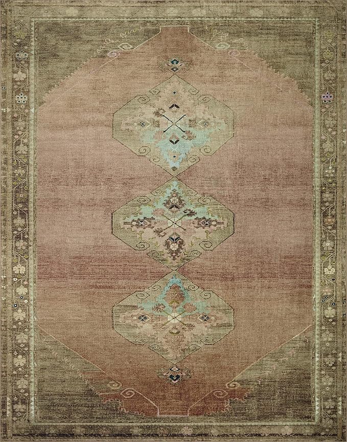 Loloi Magnolia Home by Joanna Gaines Sinclair Collection SIN-06 Clay/Tobacco 7'-6" x 9'-6", .25" Pile Height, Machine Washable, Area Rug
