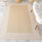 Nuloom Asha Tan/Ivory, 10' x 14', Casual, Striped Border, Soft and Cozy, High Traffic, Stain Resistant, Easy Clean, Durable Area Rug for Indoor/Outdoor Patio, Deck, Porch, Garden, Courtyard
