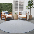 Nourison Home Courtyard Ivory Blue 6' x Round Area Rug - Easy Clean, Non Shedding, Bed Room, Living Room, Dining Room, Kitchen (6' x Round)