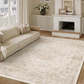 5x7 Washable Area Rug Beige Vintage Distressed Rug for Office Oriental Soft Thin Indoor Retro Carpet Non Slip Low Pile Floor Cover for Living Ding Room Bedroom Laundry Dorm