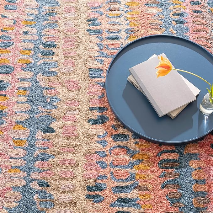 Dash & Albert Paint Chip Stone Hand Micro Hooked Wool Rug, 7.5 X 9.5 Feet, Multicolored/Pink Geometric Pattern