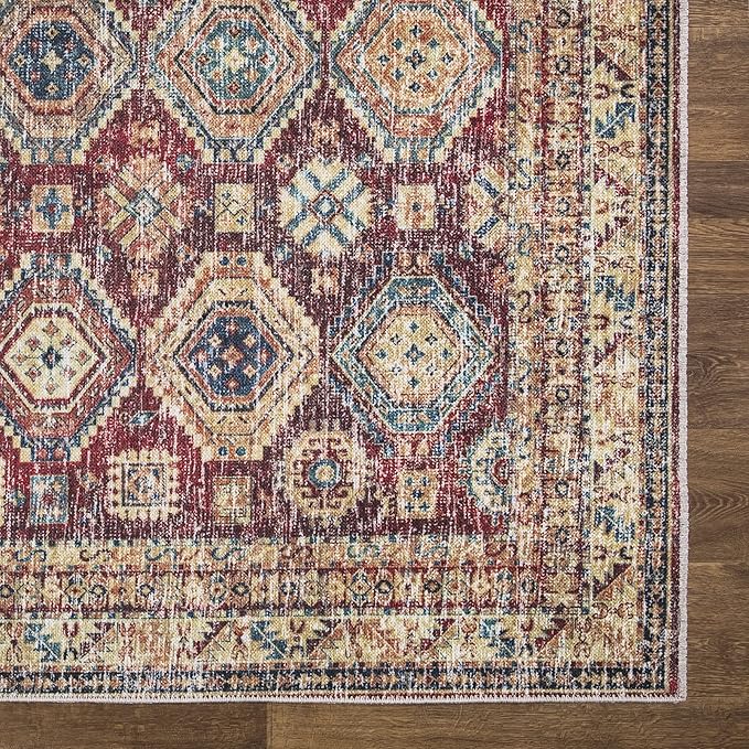 Bloom Rugs Caria Washable Non-Slip 5x7 Rug - Dark Red/Multicolor Traditional Area Rug for Living Room, Bedroom, Dining Room, and Kitchen - Exact Size: 5' x 7'