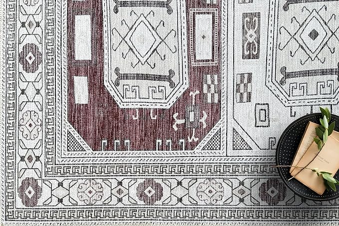 Fame Living Faded Oushak Rug, Turkish Vintage Floral Pastel Large Oversized Area Rugs for Living Room Dining Bedroom Kitchen Bathroom Nursery (848CrRd, 2'5" x 9'8")