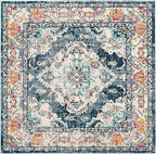 SAFAVIEH Monaco Collection Area Rug - 4' Square, Navy & Light Blue, Boho Chic Medallion Distressed Design, Non-Shedding & Easy Care, Ideal for High Traffic Areas in Living Room, Bedroom (MNC243N)