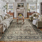 Vintage Area Rug 8x10 Brown Washable Living Room Large Carpet Non Slip Bedroom Indoor Office Low Pile Traditional Distressed Retro Accent Rug for Dining Room