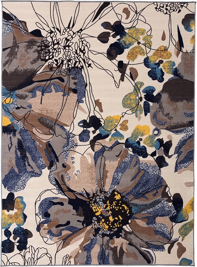 Rugshop Cream Bright Flowers Non Slip Non-Shedding Area Rug for Living Room, Dining Room and Bedroom, 5'3" x 7'3"