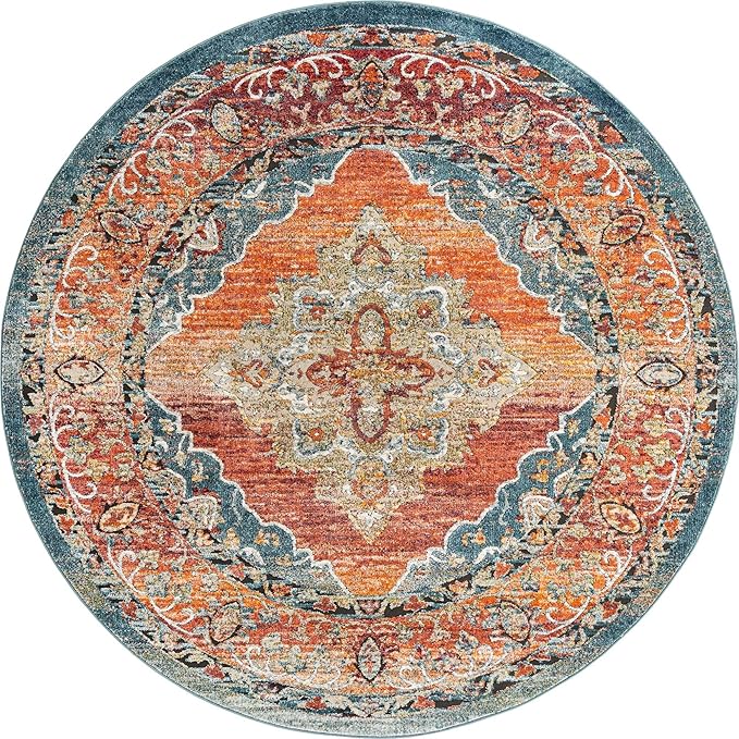 Unique Loom Isabella Collection Area Rug - Rossellini (7' 10" Round, Rust Red/ Beige)