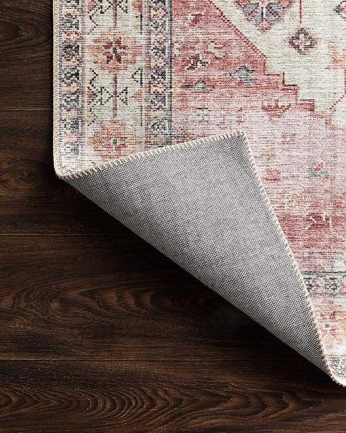 Loloi Skye Collection SKY-02 Ivory/Berry 6'-0" x 6'-0" Round Area Rug