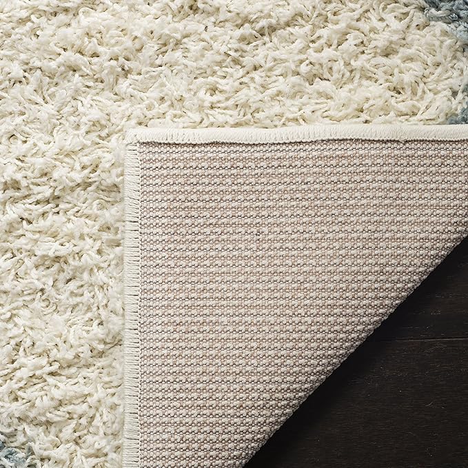 SAFAVIEH Dallas Shag Collection Area Rug - 5'1" x 7'6", Ivory & Light Blue, Trellis Design, Non-Shedding & Easy Care, 1.5-inch Thick Ideal for High Traffic Areas in Living Room, Bedroom (SGD257J)