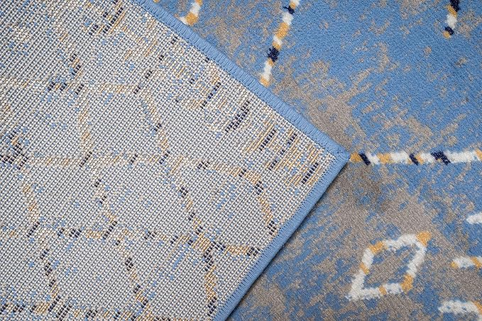 Furnish my Place Trellis Pattern Runner Rug - 2 ft. x 8 ft, Light Blue, Bohemian Rug with Transitional Design