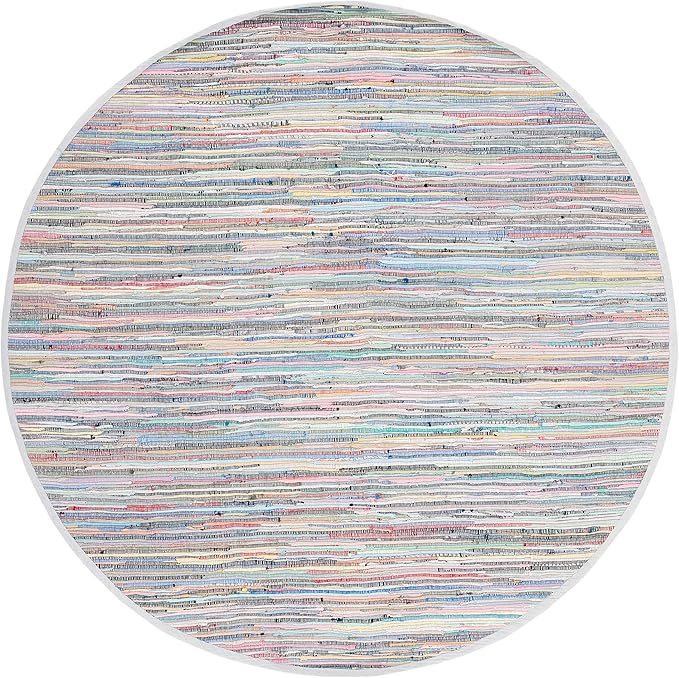 SAFAVIEH Rag Rug Collection 4' Round Grey/Multi RAR121M Handmade Boho Stripe Cotton Area Rug