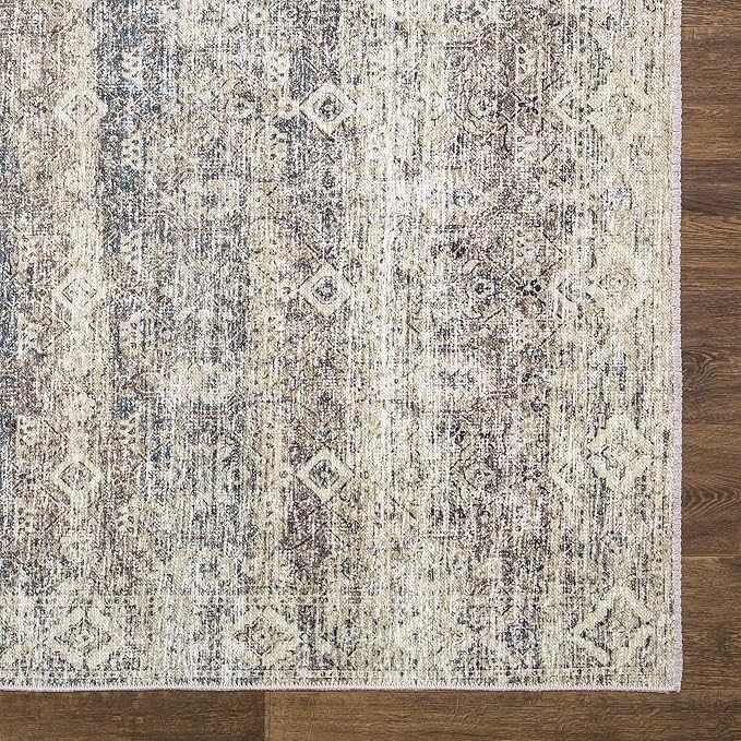 Bloom Rugs Washable Non-Slip 10x14 Rug - Beige Brown/Teal Traditional Oriental Area Rug for Living Room, Bedroom, Dining Room, and Kitchen - Exact Size: 10' x 14'