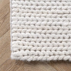 nuLOOM 8 Square Penelope Wool Braided Handmade Area Rug, Off White, Solid Rustic Farmhouse Style, For Bedroom, Living Room, Hallway, Entryway