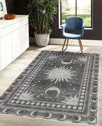 Ambesonne Sun and Moon Decorative Rug, Bohemian Artwork Design of Crescent Solar Ornament Esoteric Stars Ornaments, Quality Carpet for Bedroom Dorm and Living Room, 4' X 5' 5", Dark Taupe